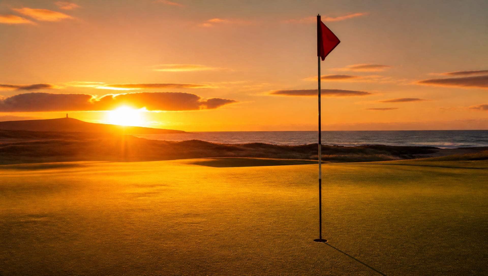 Links green at sunset